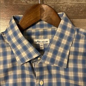 Peter Millar Blue and White Gingham Dress Shirt